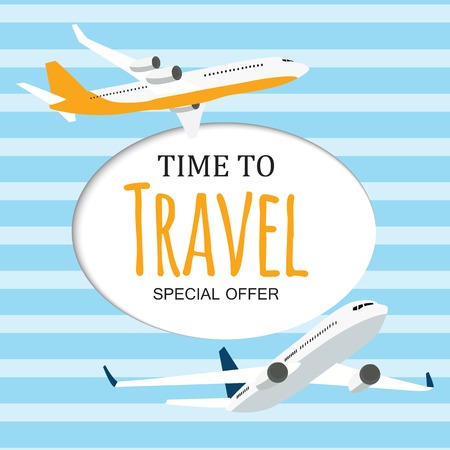 Time to Travel Template Background with Airplane. Vector Illustration EPS10のイラスト素材