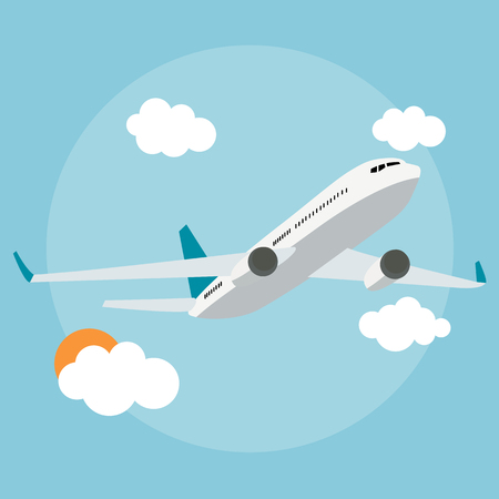 Flat airplane icon on blue background. Vector Illustration. EPS10のイラスト素材