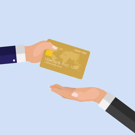 Quickly payment Concept. Hand giving  credit card to other hand. Vector Ilustrationのイラスト素材