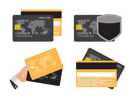 Credit Card Icon Flat Concept Collection Set Vector Illustrationのイラスト素材