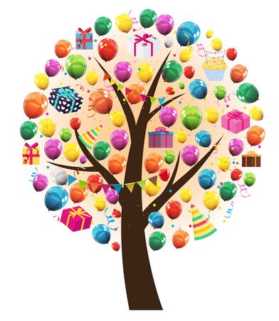 Abstract Vector Happy Birthday Tree with Balloons Illustrationのイラスト素材