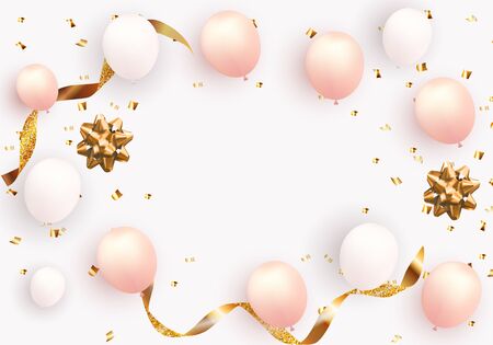 Group of Colour Glossy Helium Balloons Background. Set of  Balloons for Birthday, Anniversary, Celebration  Party Decorations. Vector Illustrationのイラスト素材