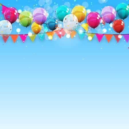 Group of Colour Glossy Helium Balloons Background. Set of  Balloons for Birthday, Anniversary, Celebration  Party Decorations. Vector Illustrationのイラスト素材