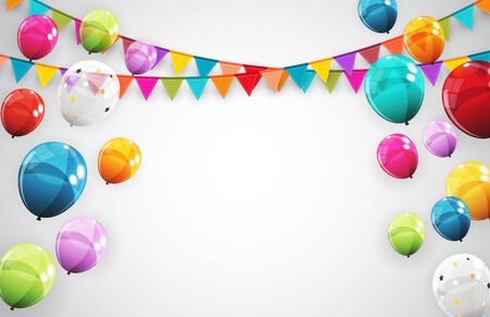 Group of Colour Glossy Helium Balloons Background. Set of  Balloons for Birthday, Anniversary, Celebration  Party Decorations. Vector Illustrationのイラスト素材