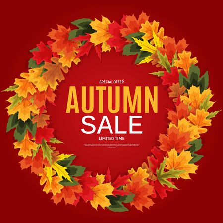 Shiny Autumn Leaves Sale Banner. Business Discount Card. Vector Illustration EPS10のイラスト素材