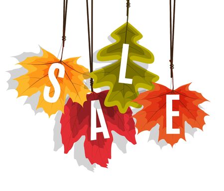 Shiny Autumn Leaves Sale Banner. Business Discount Card. Vector Illustration EPS10のイラスト素材