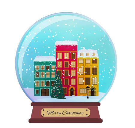 Snow glass globe with little town in winter for Christmas and New Year gift.Vector Illustration EPS10のイラスト素材