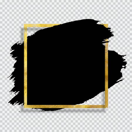 Grunge Brush paint ink stroke with square golden frame background. Vector Illustrationのイラスト素材