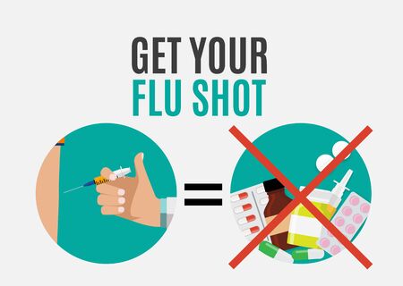 Get Your Flu Shot Vaccination concept flat background. Vector Illustrationのイラスト素材