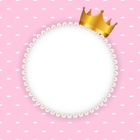 Princess Crown Background with Pearl Frame Vector Illustration. EPS10のイラスト素材