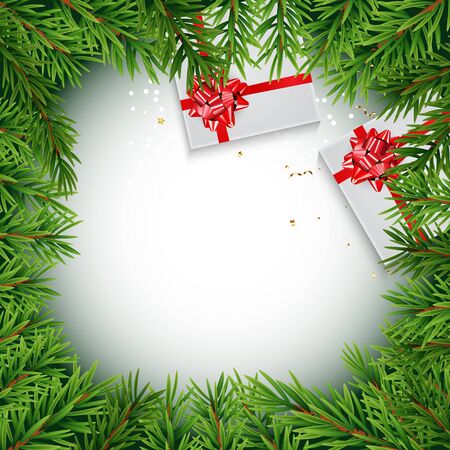 Realistic Fir Branches. Merry Christmas and New Year Winter Natural Background. Vector Illustration EPS10のイラスト素材