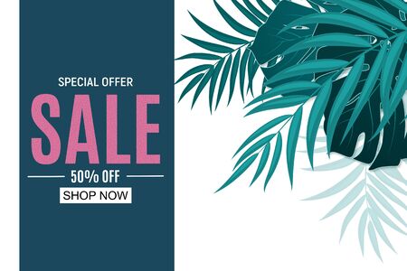 Abstract Sale Background with Palm Leaves. Vector Illustration EPS10のイラスト素材