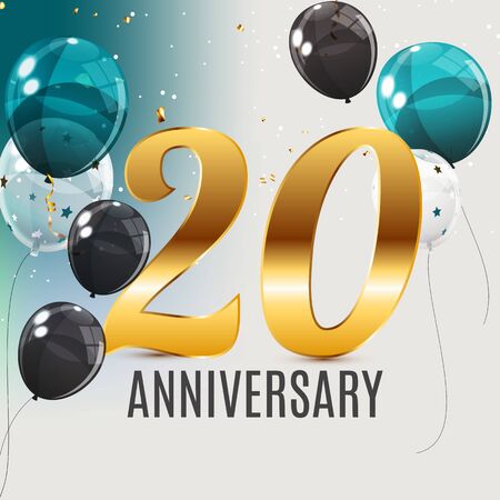 Celebrating 20 Anniversary emblem template design with gold numbers poster background. Vector Illustration EPS10のイラスト素材