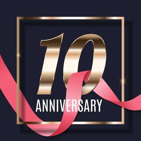 Celebrating 10 Anniversary emblem template design with gold numbers poster background. Vector Illustration EPS10のイラスト素材