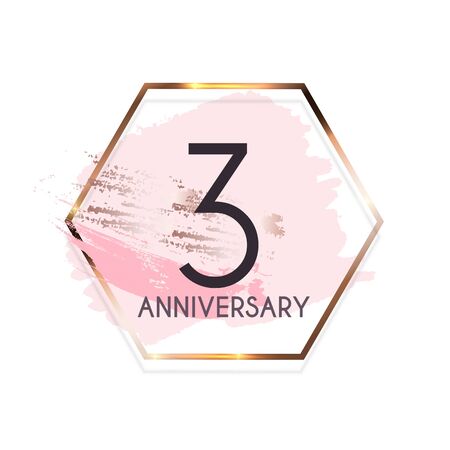 Celebrating 3 Anniversary emblem template design with gold numbers poster background. Vector Illustration EPS10のイラスト素材