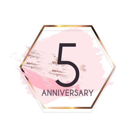 Celebrating 5 Anniversary emblem template design with gold numbers poster background. Vector Illustration EPS10のイラスト素材