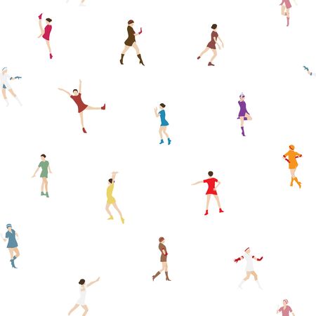 Silhouette of a Dancing Woman Seamless Pattern Background Vector Illustration
