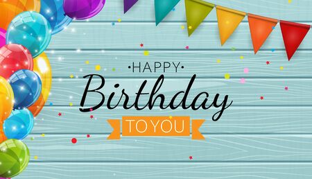 Color Glossy Happy Birthday Balloons Banner Background Vector Illustration EPS10のイラスト素材