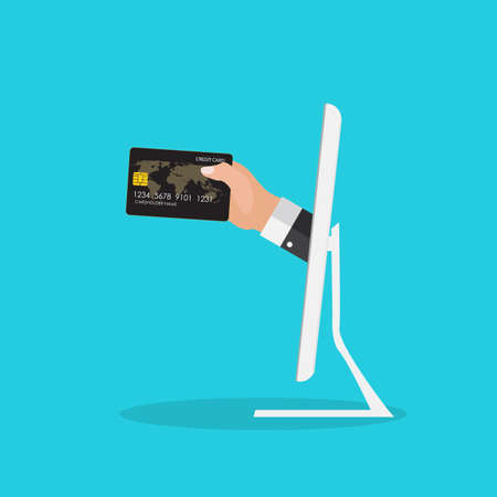 Hand with credit card from computer for paying business concept design. Vector Illustration EPS10のイラスト素材