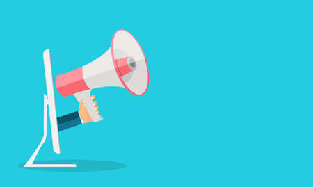 Hand with megaphone from computer. Attention concept design. Vector Illustration EPS10のイラスト素材