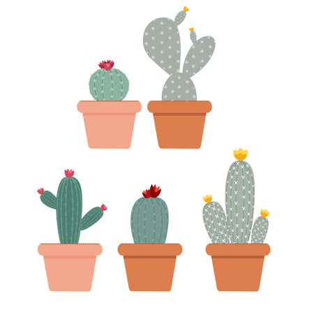 Cactus Icon Collection Set on white background. Vector Illustrationのイラスト素材