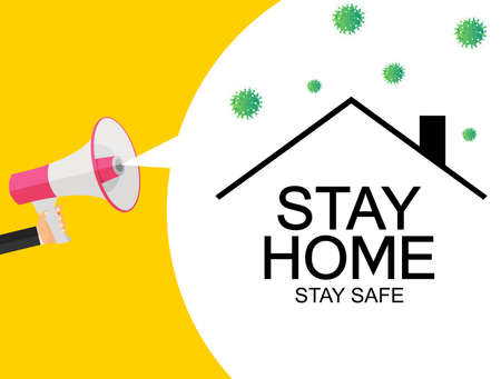Stay Home. Stay Safe poster  awareness social media campaign and coronavirus prevention. Vector Illustration EPS10のイラスト素材