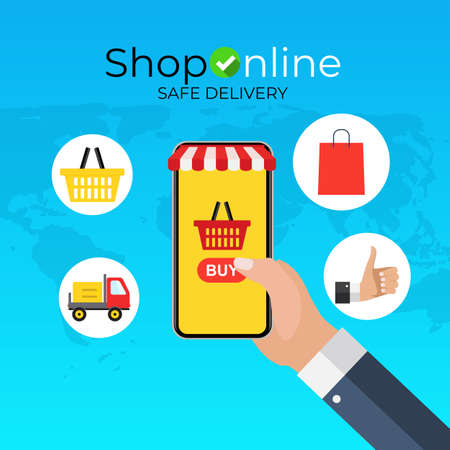 Online Shopping Concept. Modern flat concept for web banners, websites, infographics, printed materials. Vector Illustration EPS10のイラスト素材