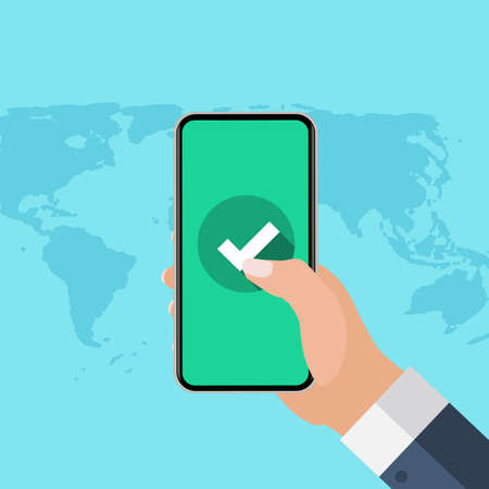 Flat Style Mobile Phone with Checkmark. Vector Illustration EPS10のイラスト素材