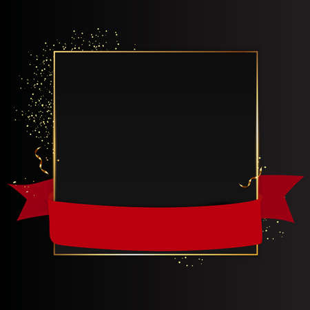 Abstract Black Background with Golden Frame and Red ribbon. Vector Illustration EPS10のイラスト素材