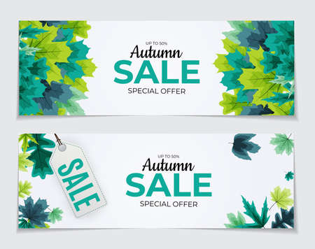 Shiny Autumn Leaves Sale Banner. Vector Illustration EPS10のイラスト素材