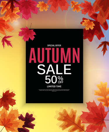 Shiny Autumn Leaves Sale Banner. Vector Illustration EPS10のイラスト素材