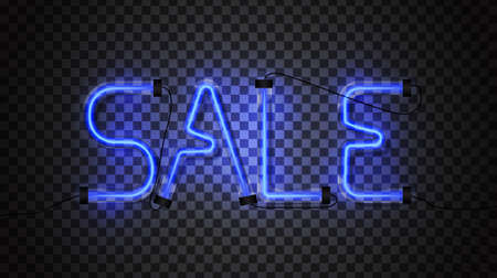Sale Glowing Neon Blue Tubes on Dark Transparent Background. Vector Illustration EPS10のイラスト素材