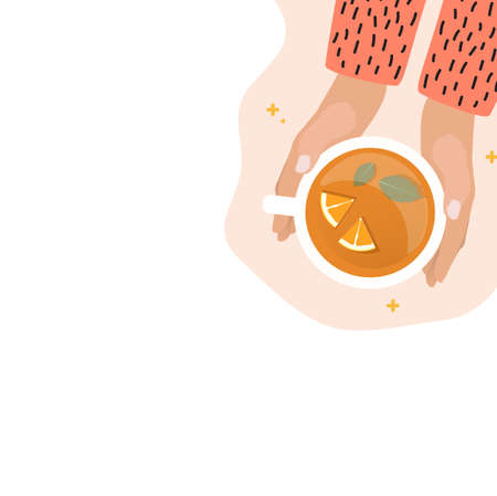 Hand with Tea Cup Flat Design Vector Illustration EPS10のイラスト素材