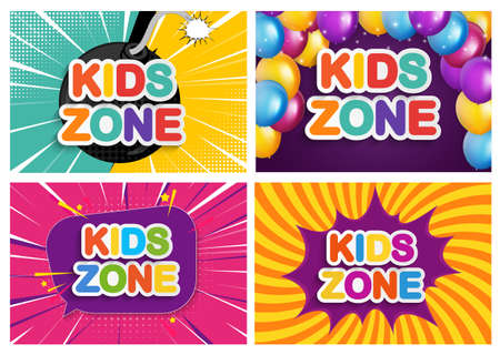 Kids zone banner for Children game, party, posters, play area, entertainment, education room.Vector Illustration EPS10のイラスト素材