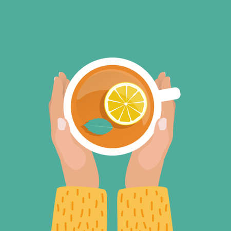 Hand with Tea Cup Flat Design Vector Illustration EPS10のイラスト素材