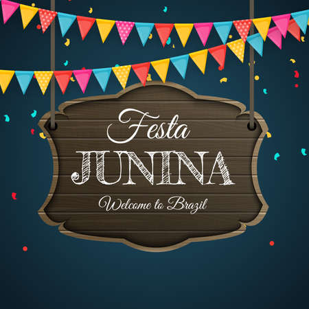 Festa Junina Background with Party Flags. Brazil June Festival Background for Greeting Card,...