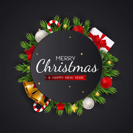 Merry Christmas and Happy New Year Holiday Template Background. Vector Illustrationのイラスト素材