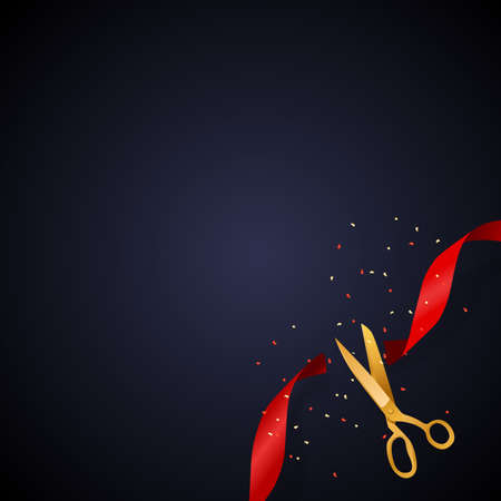 Grand Opening Card with Ribbon and Scissors Background. Vector Illustrationのイラスト素材