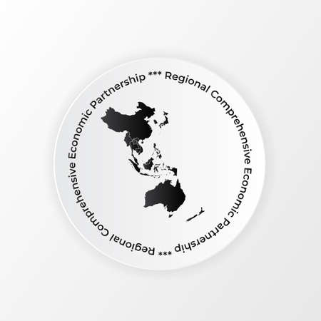 Mdelon, sign with the Modern Regional Comprehensive Economic Partnership RCEP map.のイラスト素材