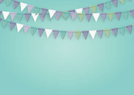 Banner with garland of flags and ribbons. Holiday Party background for birthday party, carnaval. Vector Illustration EPS10のイラスト素材