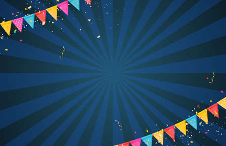 Banner with garland of flags and ribbons. Holiday Party background for birthday party, carnaval template. Vector Illustrationのイラスト素材