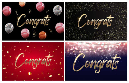 Collection of Congratulations design template background with balloons, ribbons and confetti. Vector illustration EPS10のイラスト素材