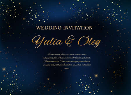 Wedding Invitation with Night Sky and Stars Background. Vector Illustrationのイラスト素材