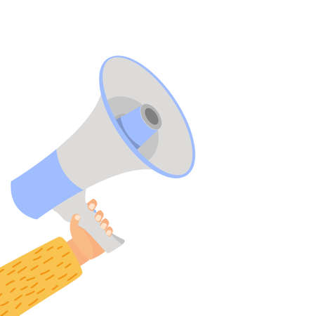 Hands holding megaphone isolated on white background. Vector Illustrationのイラスト素材