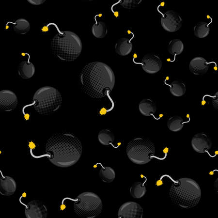 WOW seamless pattern Background with Bomb in Pop Art Style. Vector Illustrationのイラスト素材