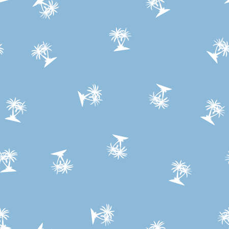 Seamless pattern with anchor and coconut palm tree island. Tropical wallpaper background. Vector...