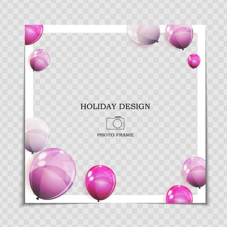 Party Holiday Photo Frame Template with balloons for post in Social Network. Vector Illustration.のイラスト素材