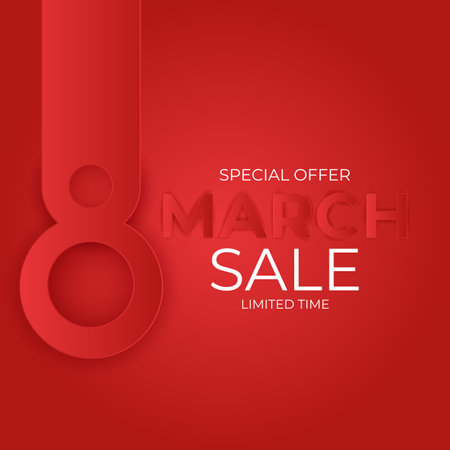 8 March sale banner Background Design. Template for advertising, web, social media and fashion ads. Poster, flyer, greeting card, header for website Vector Illustration.のイラスト素材