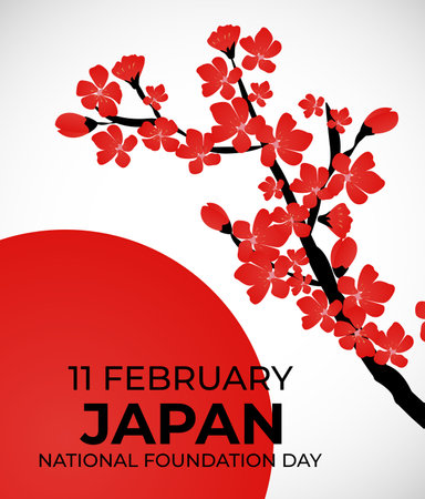 Japan Nation Foundation Day Background with Sakara Flowers. 11 February. Vector Illustrationのイラスト素材