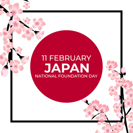 Japan Nation Foundation Day Background with Sakara Flowers. 11 February. Vector Illustrationのイラスト素材